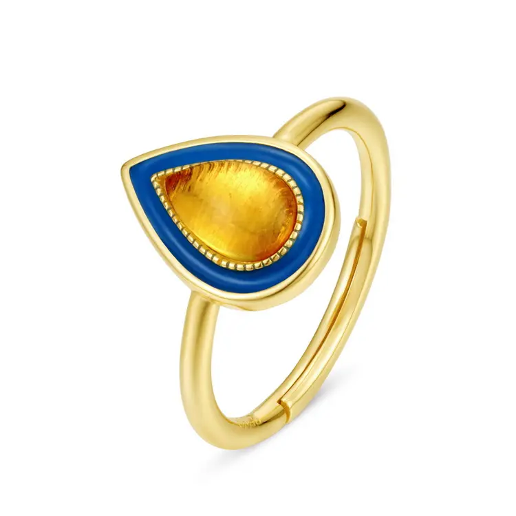 Jewelry Amber Design 925 Silver Gold Plated High Polish Teardrop Enamel Ring Latest Collection