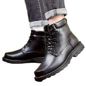 Botas de Nieve de Cuero Negro para Hombre, Tacón Medio, Cordones Delanteros, Color Sólido, Botas Cálidas de Invierno, Talla Adulto 857, Cuero Vacuno y Lana Mejorados - Product Image 1