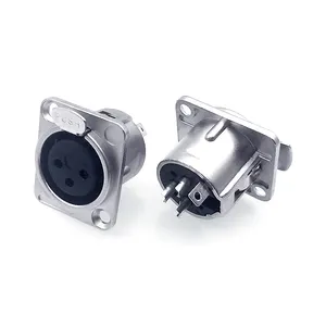 Jingteng conector de microfone de metal, 3 pinos fêmea xlr, montagem de painel de áudio, soquete xlr, com conector de empurrar