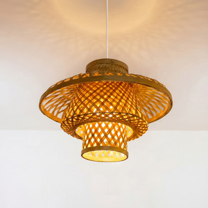 Lampe suspendue en bambou faite à la main, forme de champignon, abat-jour tissé, lampe de plafond décorative naturelle pour la maison et le bureau - Product Image 1