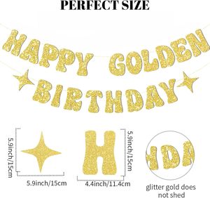 Pancarta y Letrero de Feliz Cumpleaños Dorado con Diseño de Estrella Dorada Brillante, Decoraciones de Cartón para Fiestas de Cumpleaños para Mujeres y Hombres - Product Image 3