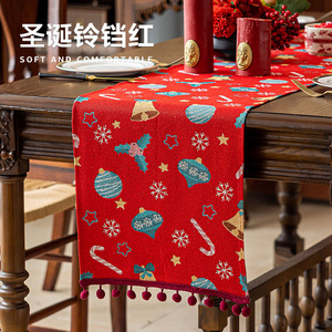 Camino <span class=keywords><strong>de</strong></span> <span class=keywords><strong>Mesa</strong></span> Navideño Rojo <span class=keywords><strong>de</strong></span> Poliéster Hecho a Mano, Impermeable y Antipolvo, con Borlas <span class=keywords><strong>de</strong></span> Papá Noel y Bolas, Decoración <span class=keywords><strong>para</strong></span> Comedor <span class=keywords><strong>de</strong></span> Estilo Occidental - Product Image 4