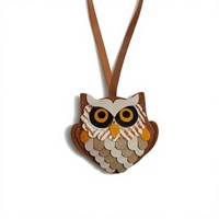 Breloque de sac à main en cuir de vachette pleine fleur et cuir de crocodile véritable, en forme de hibou, classique et mignonne, avec boucle de suspension