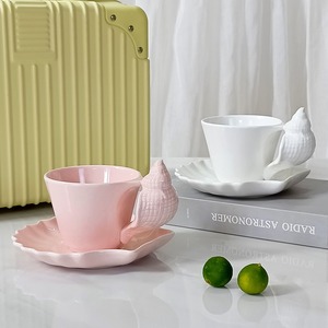 Tazas y platillos <span class=keywords><strong>de</strong></span> cerámica <span class=keywords><strong>de</strong></span> 200 ml con asa <span class=keywords><strong>de</strong></span> <span class=keywords><strong>concha</strong></span> en relieve para té <span class=keywords><strong>de</strong></span> la tarde - Product Image 5