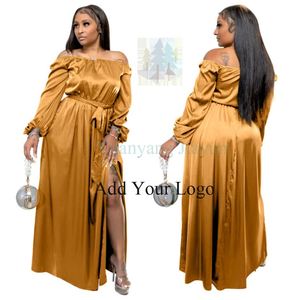 Chic <span class=keywords><strong>Curvy</strong></span> Elegant Outfits Vestidos de fiesta Maxi para mujer Manga con abertura lateral Cintura con cinturón Elegante vestido de fiesta de satén - Product Image 4
