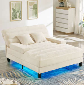 Modern Convertible Chaise Lounge Sofa <b>Bed</b> 57.1" Chenille Upholstered Adjustable <b>Backrest</b> LED Light Strip Living Room - Product Image 3