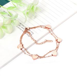 Pulseras de Joyería al por Mayor con Colgante de Doble Corazón para Chicas, Diseño en Acero Inoxidable con Baño de Oro de 14K - Product Image 1