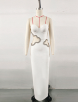 Robe de soirée sexy de luxe à découpes, ornée de diamants, style bandage, pour banquet et soirée, robe bandage pour femme