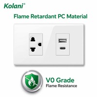 Enchufe de Pared Modular Doble de Cobre Kolani 120, Mini Tomacorriente Oculto de 3 Pines + Módulo de Carga Rápida USB Tipo-C, Resistente a Manipulaciones