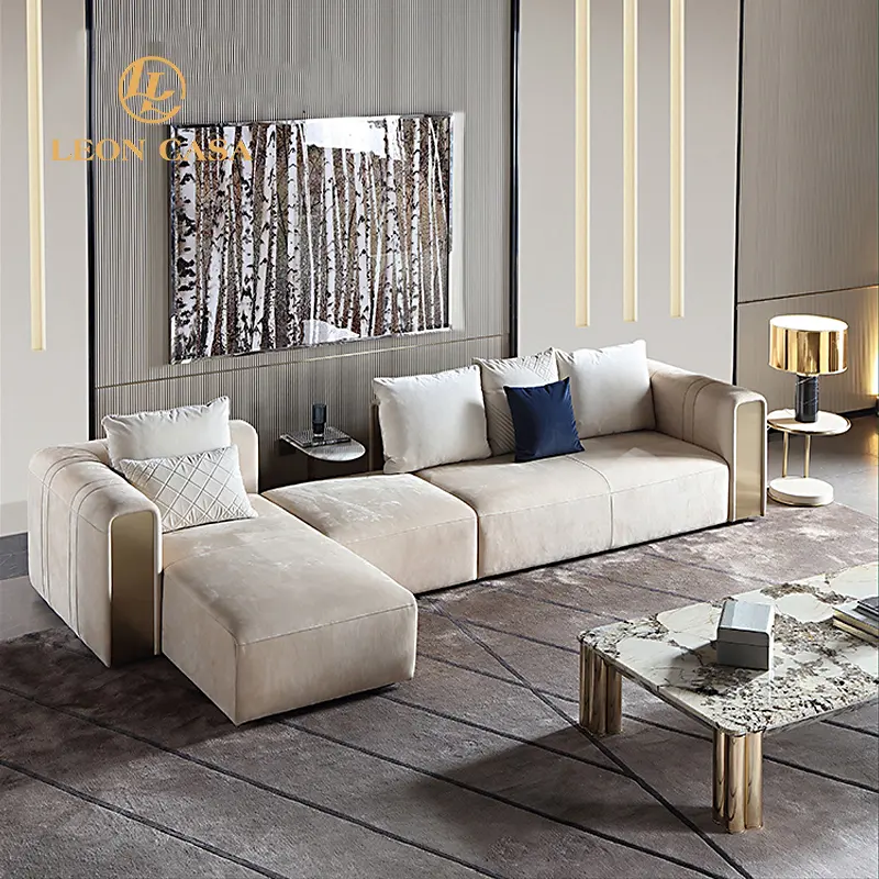 उच्च अंत अच्छी गुणवत्ता मखमल कपड़े के लिए यूरोपीय शैली सोफा सेट कमरे में रहने वाले फर्नीचर एल सोफे