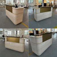Comptoir de réception compact en marbre vert, comptoir cannelé marron, mobilier de salon de boutique, fabrication OEM/ODM sur mesure, fabricant chinois