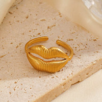 Bague en acier inoxydable 316L plaqué or PVD 14k 18k, non ternissable, personnalisée, motif lèvres, pour femme