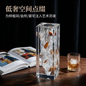 แจกันอะคริลิคทรงสี่เหลี่ยมผืนผ้าลายใบไม้แช่แข็ง ของตกแต่งบ้าน ของขวัญทางธุรกิจ - Product Image 2