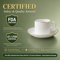 Ensemble tasse à café et soucoupe en porcelaine fine de style britannique européen avec bord doré, certifié FDA et CE, en stock, MOQ 96