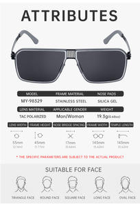 Nouvelle Arrivée Lunettes de Soleil Carrées Vintage Unisexe Tendance Monture en <span class=keywords><strong>Acier</strong></span> Inoxydable Verres Polarisés Légères Protection UV400 Monture Complète - Product Image 4