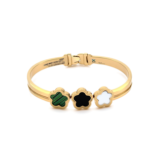 กำไลข้อมือแฟชั่น สแตนเลสสตีล 316L ชุบทอง PVD ดีไซน์โคลเวอร์สีเขียว ดำ ขาว ทนทาน เป็นมิตรต่อสิ่งแวดล้อม - Product Image 2