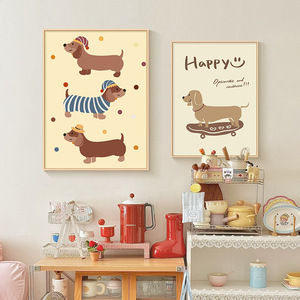 Lienzo pintado al óleo <span class=keywords><strong>de</strong></span> estilo madera <span class=keywords><strong>de</strong></span> color crema, pintura decorativa moderna para restaurante, <span class=keywords><strong>perro</strong></span> <span class=keywords><strong>salchicha</strong></span>, pintura colgante <span class=keywords><strong>de</strong></span> pared del dormitorio - Product Image 3