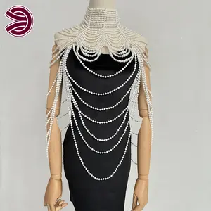 Handmade Pearl Accessories Outwear Pool Party Evening Body Chain Jewelry Women's Tank Tops With Beading