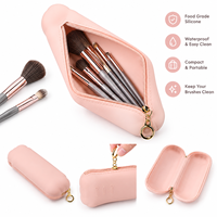 Pochette pour pinceaux de maquillage en silicone avec porte-clés, fermeture éclair, étanche, portable, organiseur de cosmétiques de voyage, logo personnalisé disponible