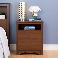 Table de chevet de style traditionnel à double tiroir avec étagère ouverte et rangement multifonctionnel pour la chambre à coucher, meubles de maison