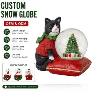 Globe à neige personnalisé OEM pour Noël, avec chat <span class=keywords><strong>en</strong></span> <span class=keywords><strong>smoking</strong></span>, pull rouge et base coussin, pour cadeaux de décoration intérieure personnalisés pour les amoureux des animaux de compagnie - Product Image 1