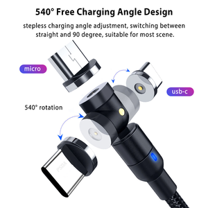 EONLINE 1M 2M Nuevo Cable Magnético Giratorio de 540 Grados Micro USB <span class=keywords><strong>Tipo</strong></span> <span class=keywords><strong>C</strong></span> <span class=keywords><strong>Cargador</strong></span> Magnético de Carga Rápida para Teléfono para Samsung Xiaomi Huawei - Product Image 2