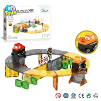 CBTOYS Juego de Pistas Magnéticas de Construcción, Juguete Educativo STEM con 2 Vehículos de Ingeniería para Niños