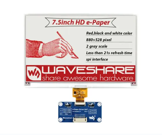 Waveshare 7.5 pollici E-Paper E-Ink Display HAT Series Boards 880*528 pixel interfaccia SPI a tre colori rosso/nero/bianco