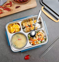 Boîte à lunch portable avec 5 compartiments, boîte bento en acier inoxydable 304 pour l'emballage alimentaire, pour le bureau ou l'école