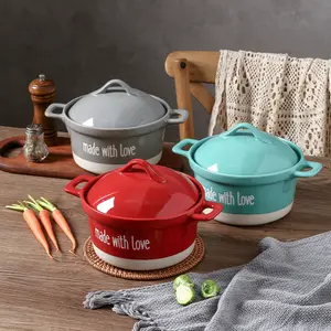 Hand-made Olla de Large Capacity Colorful Glazed Ceramic Casserole Kitchenware Cookware Kitchen Cooking Pot with Lid