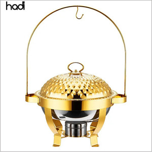 Plats de service blancs et dorés avec chauffe-plats suspendus, chauffe-plats ronds de luxe pour <span class=keywords><strong>buffet</strong></span>, pour la restauration - Product Image 5