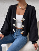 Cardigan pull pour femme automne-hiver, style ethnique transfrontalier, motif unique, boutons en corne, tricot ample, vêtement d'extérieur