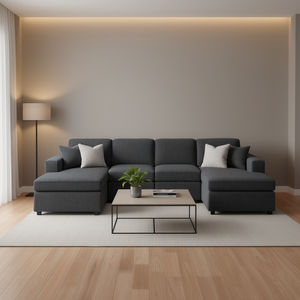 Ensemble de canapé modulaire gris foncé moderne avec chaise longue et causeuse sans accoudoirs en tissu pour salon - Product Image 2