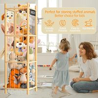 Organisateur de rangement pour animaux en peluche en bois, rangement pour peluches avec bande élastique et fond en maille