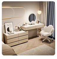 Table de maquillage de style Wabi-Sabi moderne et simple pour chambre à coucher, petite table de maquillage de luxe légère en bois massif avec armoire de rangement