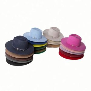 High Quality Wide Brim 100% Wool Felt Fedora Hat Sombreros Wholesale Solid Color Plain Stiff Brim Women Men Fedora Hats - Product Image 2