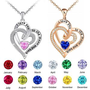 Fashion Gold Plated Heart Crystal Zircon Sparkling Women's Double Heart Birthstone <b>Charm</b> Pendant Necklace - Product Image 3