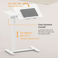 Bureau mobile inclinable pour télétravail, table d'appoint réglable en hauteur avec vérin à gaz pour ordinateur portable, table de chevet roulante pour lit et canapé