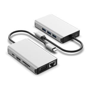 Estación de acoplamiento <span class=keywords><strong>Usb</strong></span> <span class=keywords><strong>C</strong></span> de transferencia de fecha de aluminio 10 en 1 con soporte para computadora portátil Cable combinado Vga <span class=keywords><strong>Displayport</strong></span> <span class=keywords><strong>MacBook</strong></span> <span class=keywords><strong>Pro</strong></span> Estación de acoplamiento - Product Image 1