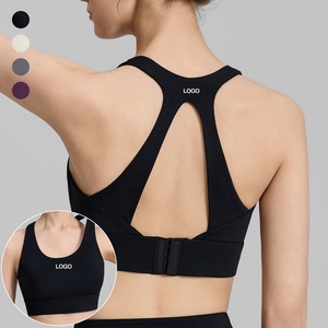 Soutien-gorge de <span class=keywords><strong>sport</strong></span> ajouré pour femme avec coussinets fixes, maintien moyen, col en <span class=keywords><strong>U</strong></span>, haut de yoga ajustable, respirant, pour la course à pied - Product Image 1