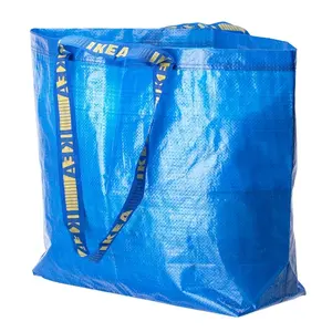 Logotipo personalizado brillante azul pp tejida de plástico de promoción bolsa de compras bolsa de plegado eco bolsa de compras con mango