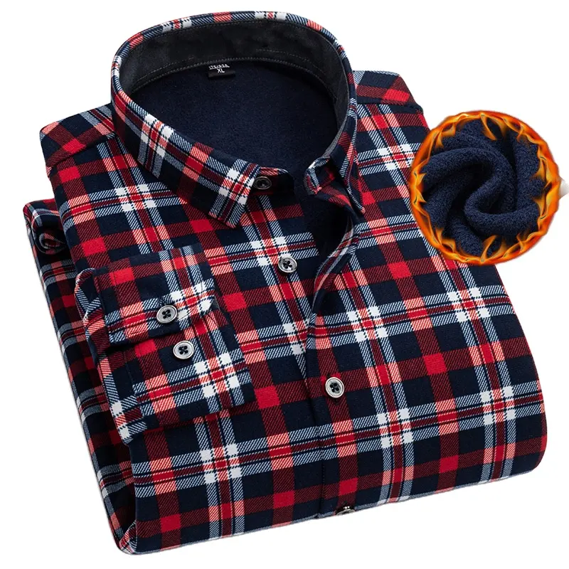 Camisa xadrez de flanela inverno, manga longa, espessura, camisa e blusa masculina