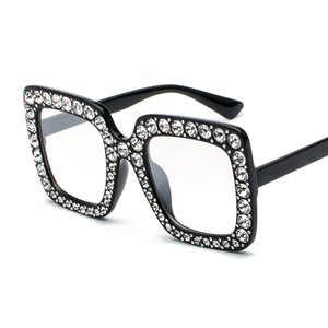 Maidis Square <b>Large</b> <b>Frame</b> Sunglasses Black Diamond Encrusted UV400 Women Fashionable Style - Product Image 4
