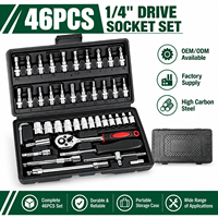 Jeu de douilles à cliquet 46 pièces 1/4 pouce en acier à haute teneur en carbone, kit d'outils métriques avec embouts de tournevis pour réparation automobile, mécanique, OEM, usine