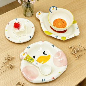 Juego de Vajilla de Cerámica Creativa para Niños, Diseño de <span class=keywords><strong>Patito</strong></span>, Platos y Tazones Infantiles, Apto para Alimentos, Reutilizable, Venta al Por Mayor - Product Image 3