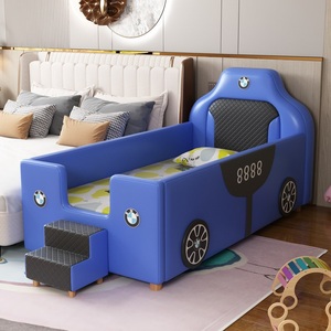 <span class=keywords><strong>Lit</strong></span> de bébé en cuir à thème automobile moderne JS, <span class=keywords><strong>lit</strong></span> souple avec cadre en bois massif pour enfants, avec barrière haute et échelle - Product Image 6