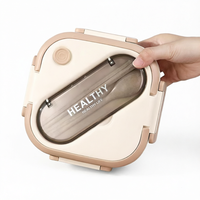 Boîte à lunch carrée portable pour étudiants et enfants, récipient alimentaire micro-ondable avec ensemble de couverts intégré, sans BPA, boîte à bento pour collations