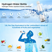 Botella de Agua Hidrogenada Recargable USB Tipo-C, Generador Portátil de Agua Hidrogenada, Vaso Ionizador por Electrólisis SPE PEM, 450 ml, Tritán de Grado Alimenticio