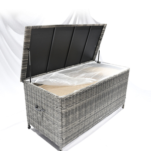 Resin Rattan Pool Storage Box with Lid Outdoor Storage Patio Wicker Storage Box