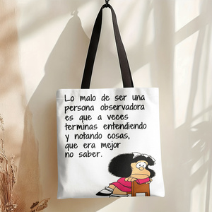 Bolso <span class=keywords><strong>de</strong></span> mano con estampado <span class=keywords><strong>de</strong></span> dibujos animados y cita en español, bolso <span class=keywords><strong>de</strong></span> hombro ligero, plegable y reutilizable, ideal para ir <span class=keywords><strong>de</strong></span> compras y para el desplazamiento diario - Product Image 5
